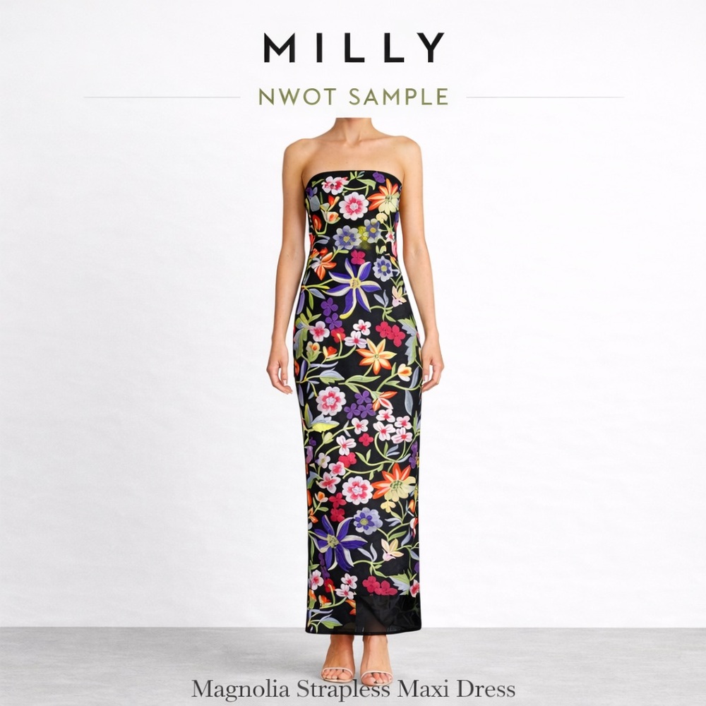 NWOT Sample Milly Magnolia Strapless Embroidered Maxi Dress | Floral Fits Small